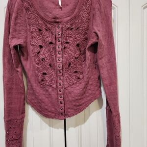 FP Movement by Free People Mauve Embroidered Blouse